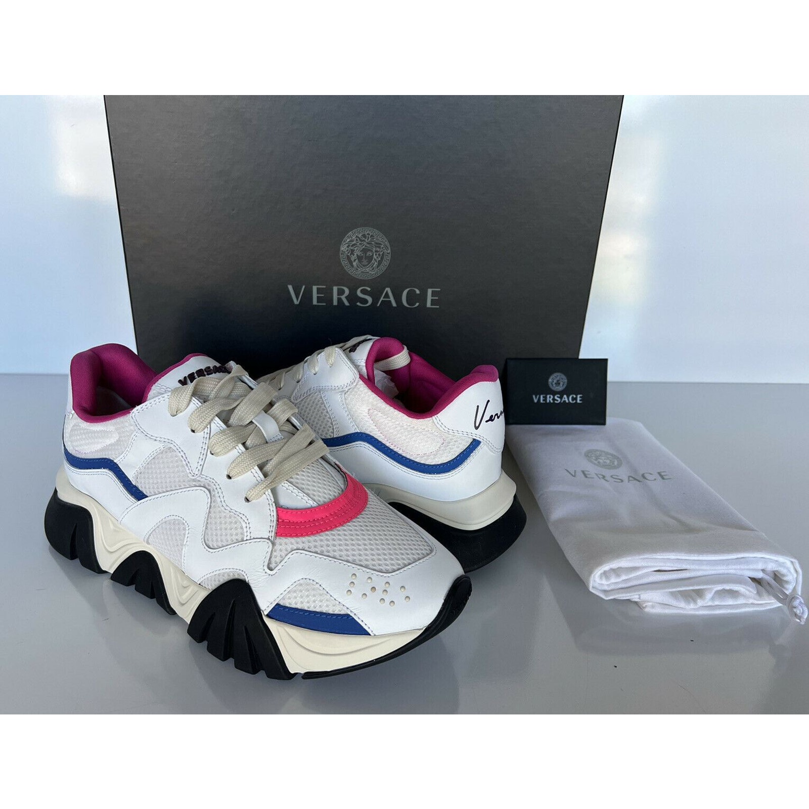 Versace Squalo White Multi Trainers Sneakers 10 Us (40 Euro) Italy Nib $875